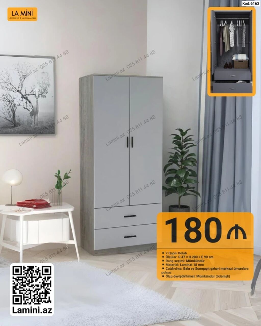 İki qapılı dolab – La Mini - Ölçülər: D 47 x H 200 x E 90 sm - — Mebel, Bakı