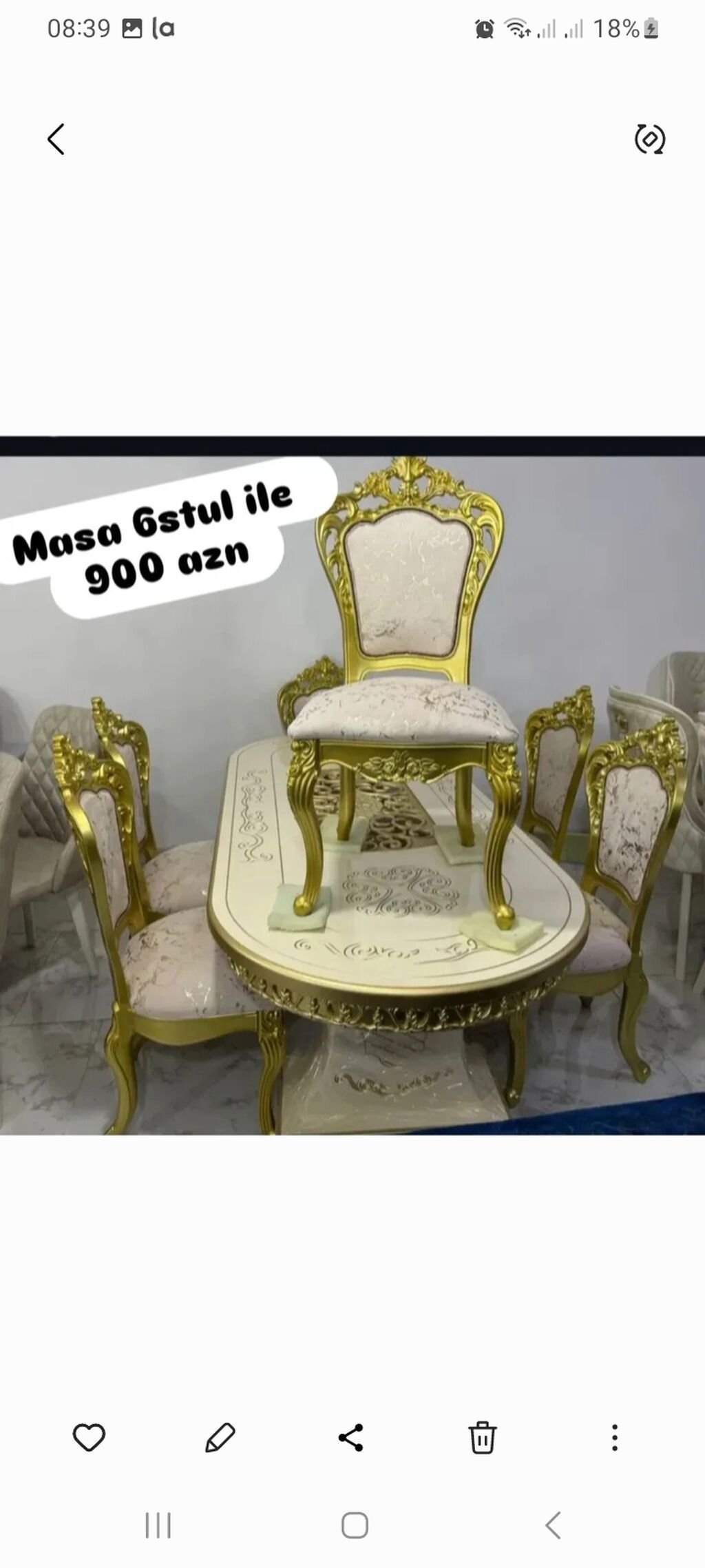 Klassik üslubda yemək otağı dəsti — masa və 6 stul