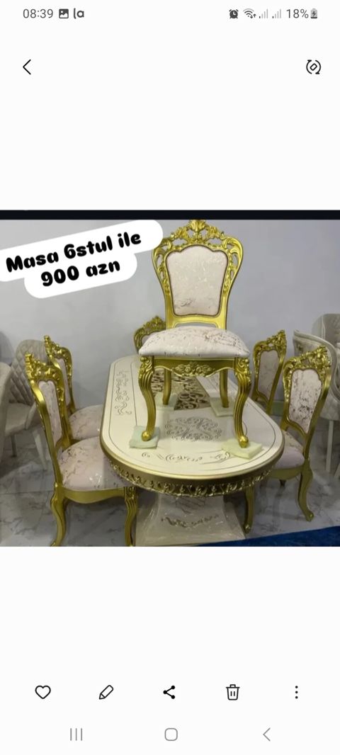 Klassik üslubda yemək otağı dəsti — masa və 6 stul