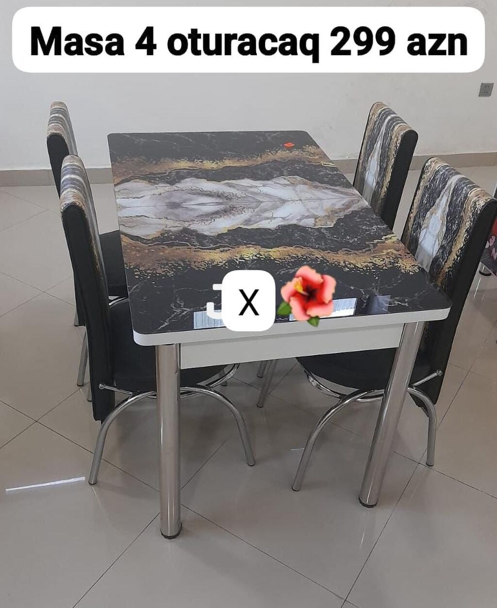 Mətbəx/dining dəsti – 1 masa + 4 oturacaq - Masa: düzbucaqlı forma