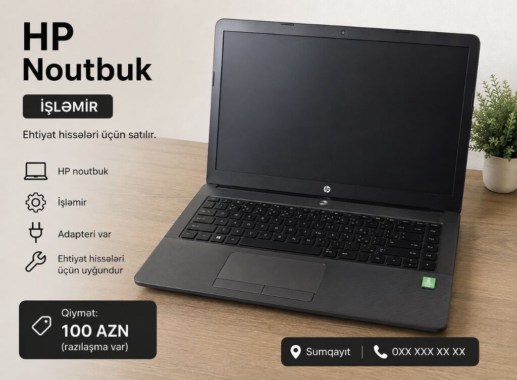 HP noutbuk – işləməyən, ehtiyat hissələri üçün - Model: HP noutbuk