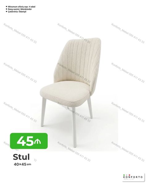 Stul – 40×45 sm - Yumşaq, teksturalı parça ilə üzlənmiş rahat — Konforto Mebel — Chairs