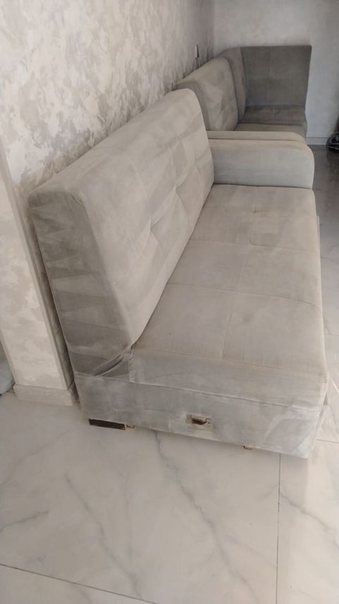 Künc divan dəsti - Rəng: açıq boz - Material: yumşaq məxməri/parça