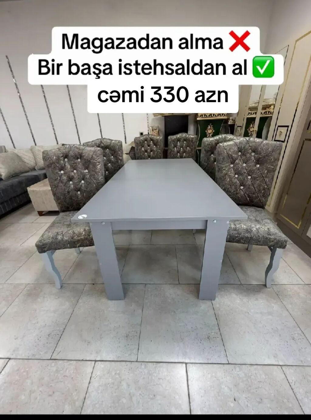 Mətbəx üçün, Yeni, Açılmayan, Dördbucaq masa, 4 stul