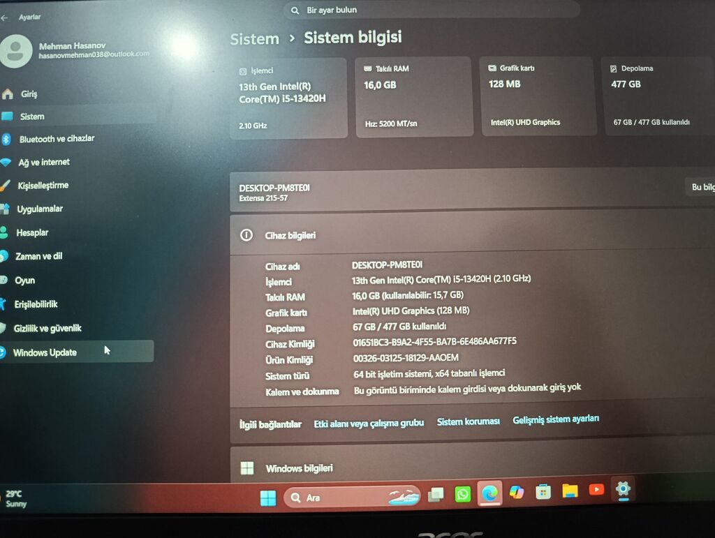Acer Extensa 215-57 noutbuk - Prosessor: 13-cü nəsil Intel Core — Acer, Digah (3)