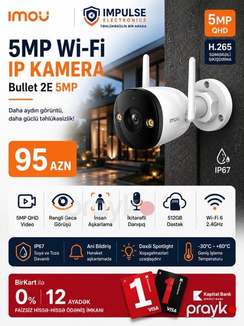 WiFi Çöl Kamerası | 5MP IP Kamera | IMOU Bullet 2E | İnsan Aşkarlama