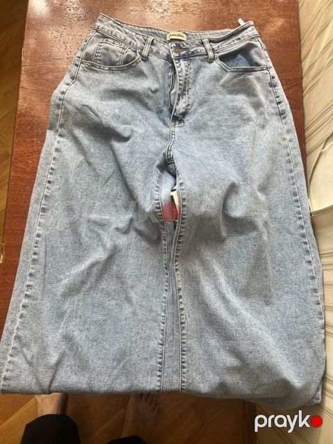 Yüksəkbel açıq mavi denim ətək - Model: cins midi/uzun ətək - Rəng — Digah