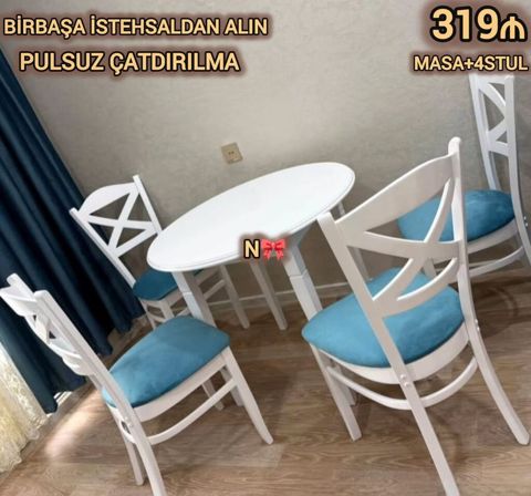 Masa və 4 stuldan ibarət yemək dəsti - Dəst: 1 ədəd dairəvi masa + 4