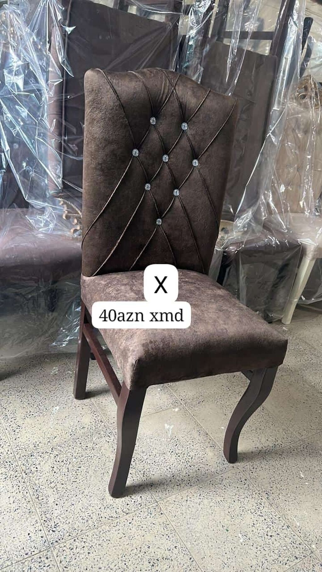 Yumşaq oturacaqlı, yüksək arxalı yemək otağı stulu. - Rəng: tünd — Stullar, Bakı