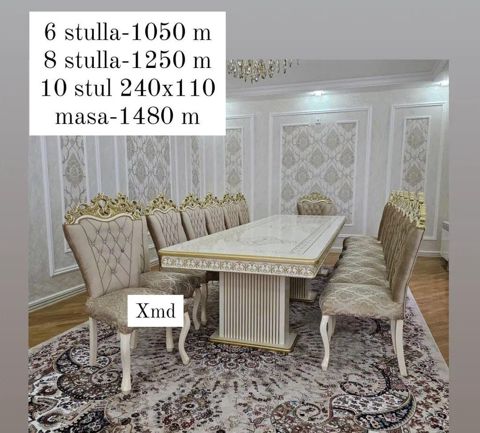 Klassik üslubda yemək otağı dəsti. - Masa: 240x110 ölçülü, qızılı