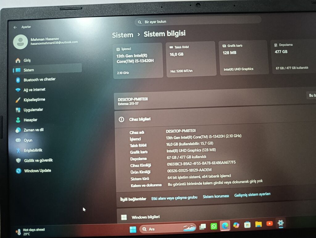 Acer Extensa 215-57 noutbuk - Prosessor: 13-cü nəsil Intel Core — Acer, Digah (4)