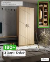 2 qapılı şkaf – 47×200×90 sm Xüsusiyyətlər: - Material: 18 mm laminat — Mebel