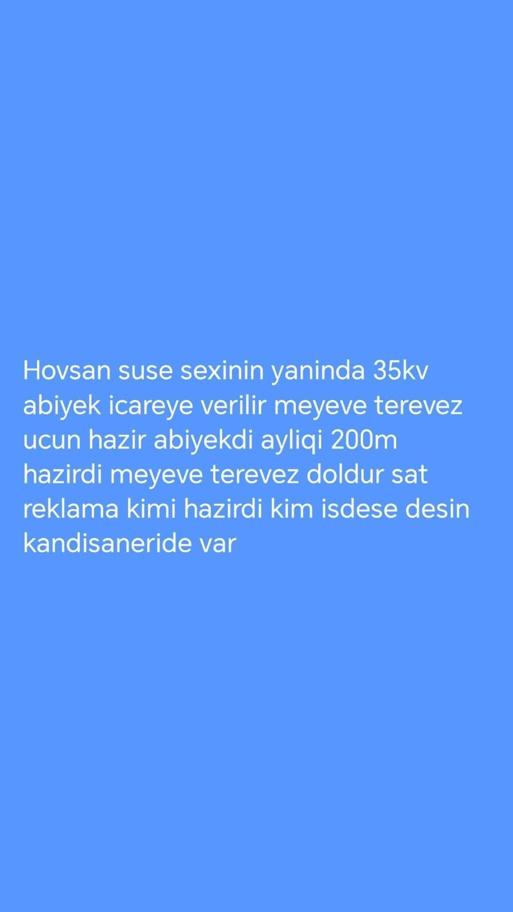 Hövsan şüşə sexinin yanında 35 kv obyekt icarəyə verilir