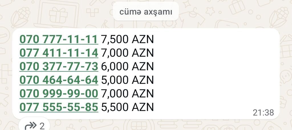 Xüsusi və yadda qalan mobil nömrələr satılır. Seçimlər arasında — Elektronika, Bakı