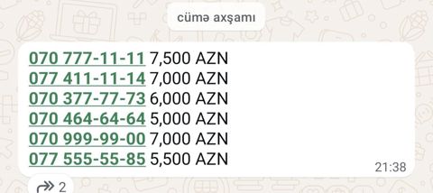 Xüsusi və yadda qalan mobil nömrələr satılır. Seçimlər arasında
