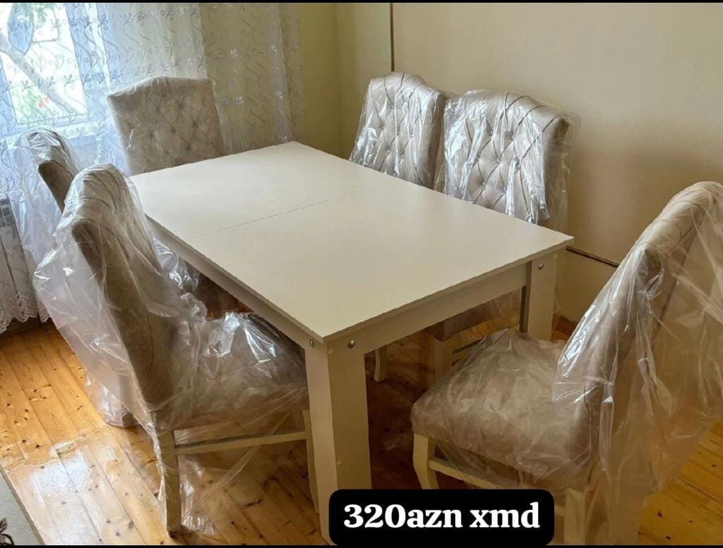6 nəfərlik yemək masası dəsti - Komplekt: 1 masa + 6 yumşaq — Mebel, Xırdalan (2)