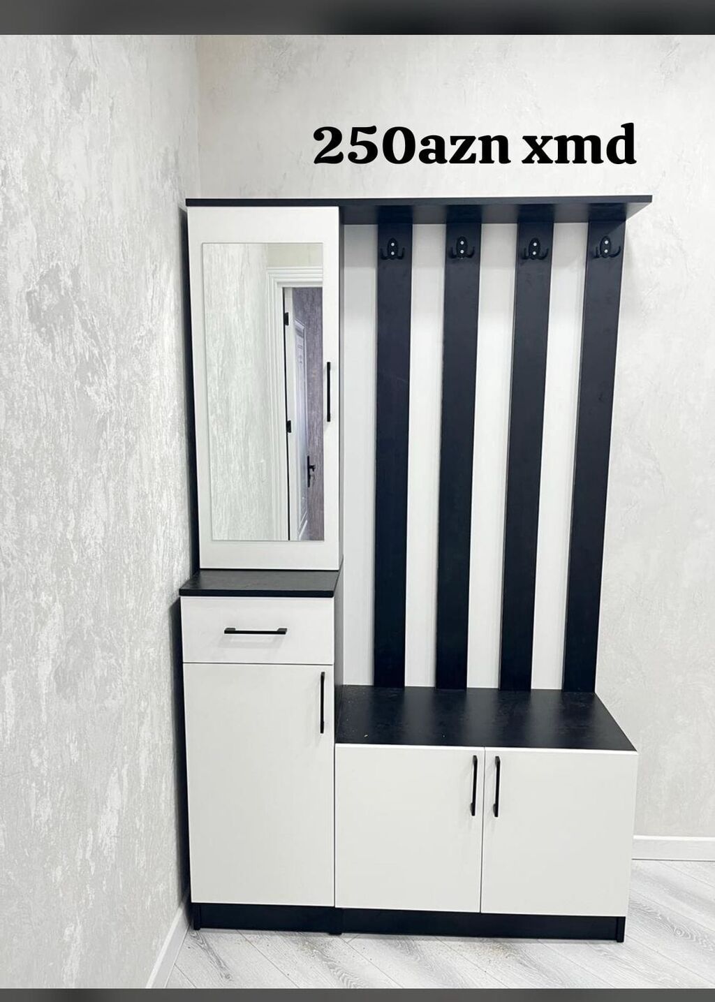 Qonaq otağı/dəhliz üçün çoxfunksiyalı giriş mebeli - Rəng: ağ-qara