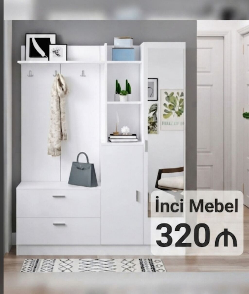 Yeni, 1 qapı, Güzgülü, Ağ, Açılan, Düz dolab