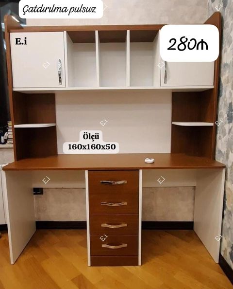 İş və təhsil üçün funksional yazı masası və üst rəf bloku