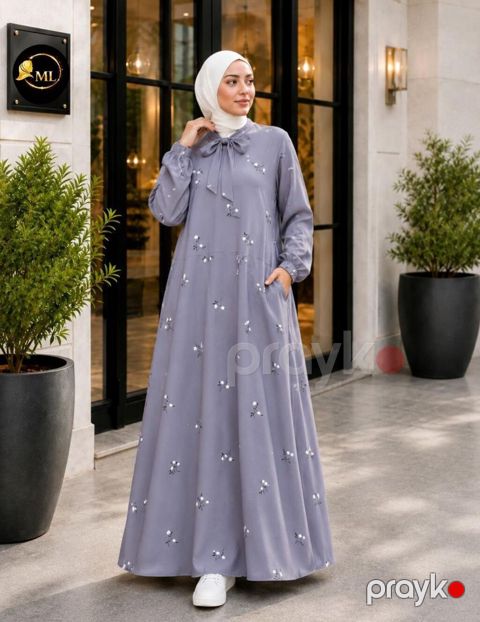 Zərif naxışlı uzun don — lavanda — Saatlı