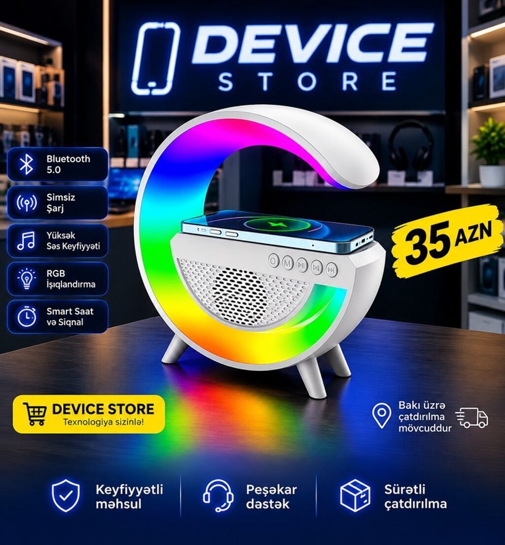RGB işıqlıdır Bluetooth 5.0 portativ akustik kalonka və simsiz şarj