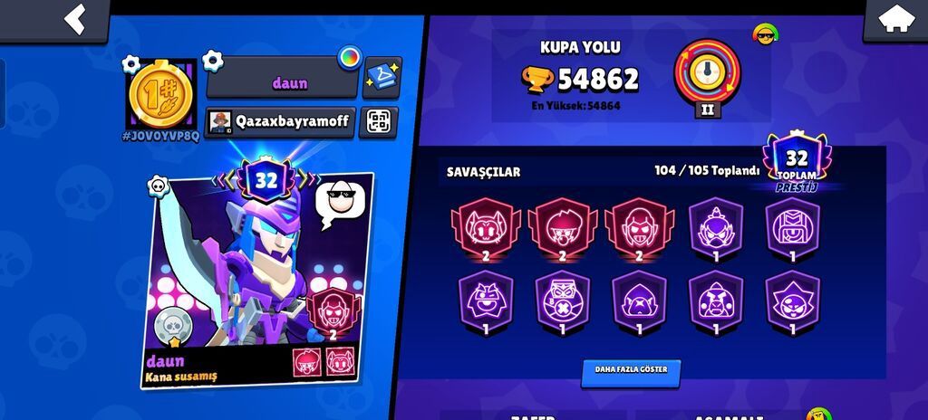 Brawl Stars hesabı 54min kupa 104 karekter 32 prestij ideal hesab Ay — Oyun dəstləri, Sumqayıt (3)