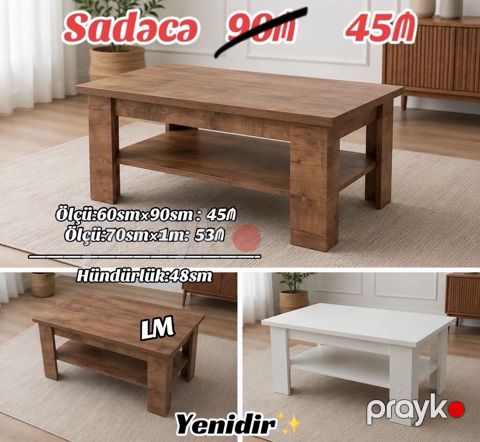 Yeni jurnal masası — 2 ölçü və rəng variantı — Bakı