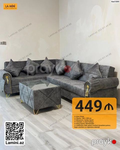 La Mini – Künc divan dəsti (Kod: 5305) - Ölçülər: 280 200 sm — Bakı