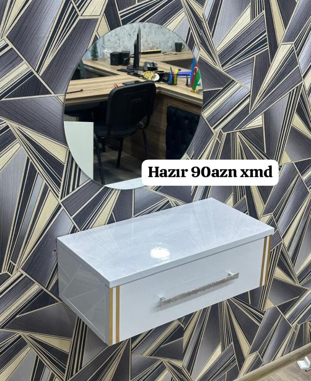 Dairəvi güzgü və divara montaj olunan asma tumbadan ibarət dəst. - — Mebel, Xırdalan (2)
