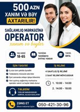 Çağrı mərkəzi operatoru tələb olunur, Tələbələr, İstənilən yaş, Təcrübəsiz, Aylıq ödəniş — Продажи