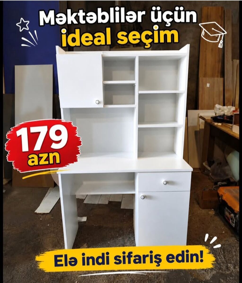 Məktəblilər üçün yazı masası, ağ rəng — Masalar, stol və stullar, Bakı