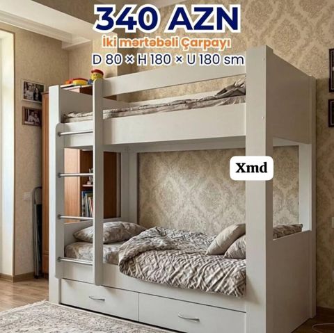 İki mərtəbəli çarpayı – 340 AZN Ölçülər: D 80 × H 180 × U 180 sm