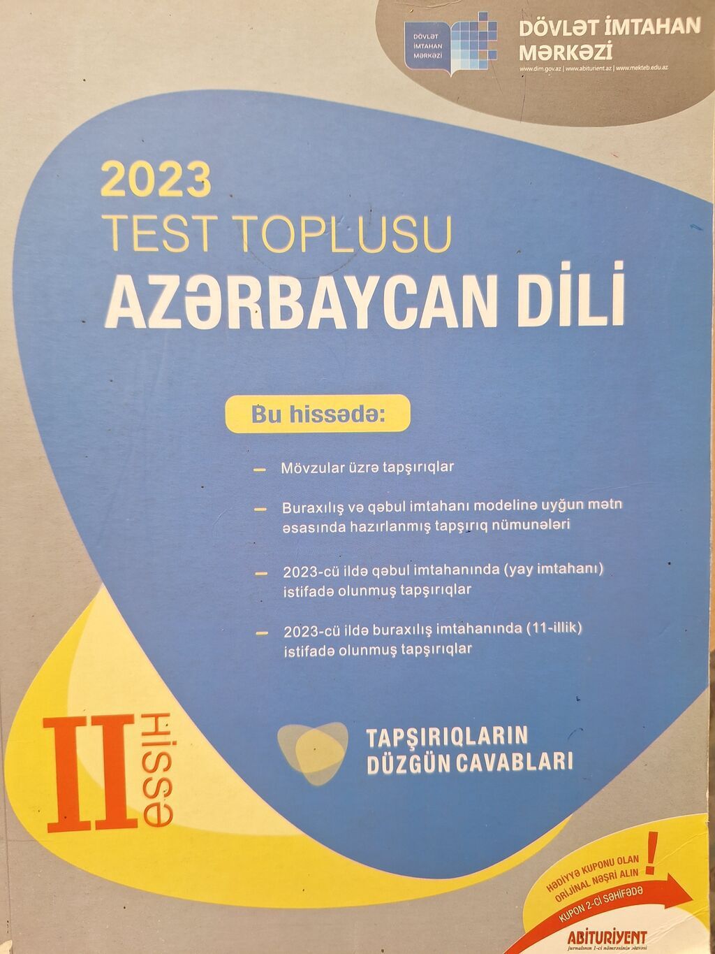 Məhsul: 2023 “Test Toplusu – Azərbaycan dili” (DİM), 2 hissəlik dəst — Kitablar və jurnallar, Bakı (2)