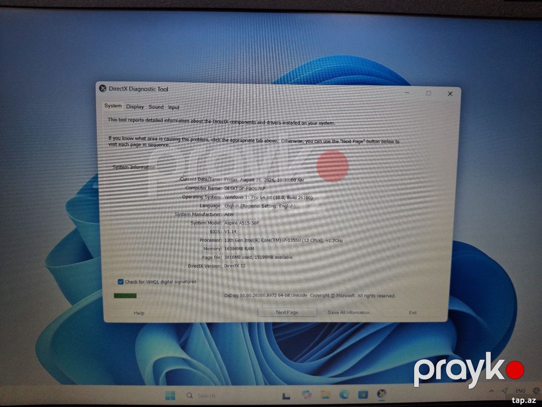Acer Aspire I7 1355U 16GB Ram 512GB SSD — Elektronika, Bakı (10)