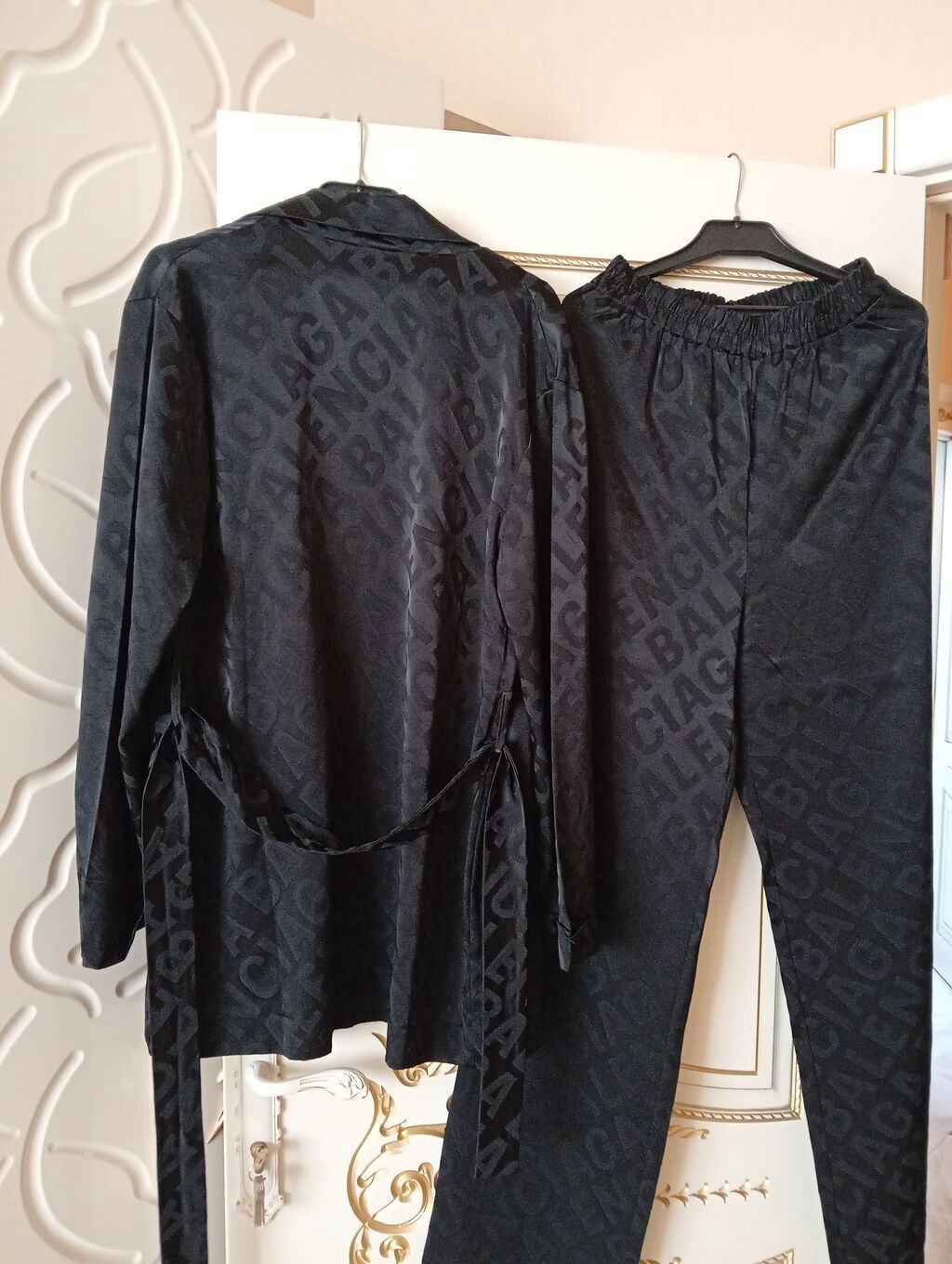 Qadın pijama stildə şalvar + kimano dəsti – qara rəng, atlas parça - — Şəxsi əşyalar, Xırdalan (5)