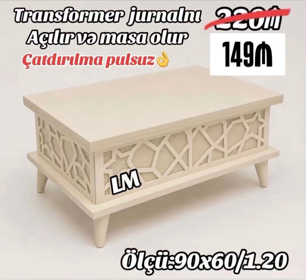 Transformer jurnal masası – açılır və tam funksional yemək/iş masasına — Masalar, Bakı