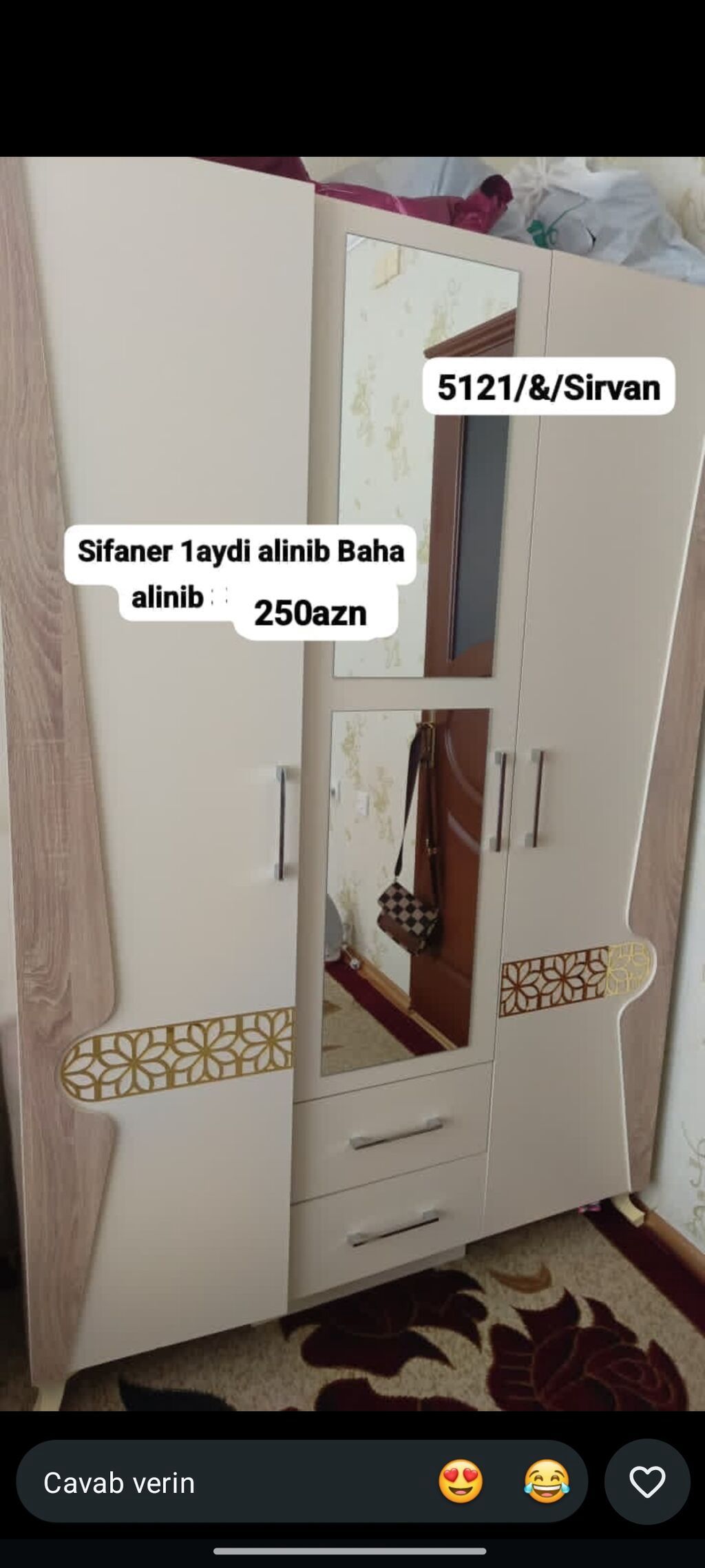 Üç qapılı geyim dolabı - Material: ağ və ağac teksturalı laminat — Mebel, Şirvan