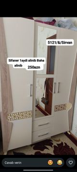 Üç qapılı geyim dolabı - Material: ağ və ağac teksturalı laminat — Şirvan Şeheri Elanlar 10%le elan olunur.