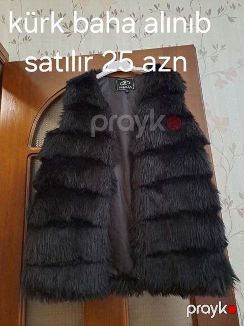 Qadın geyim və aksesuarları paketi - Qara süni kürk jilet, markası