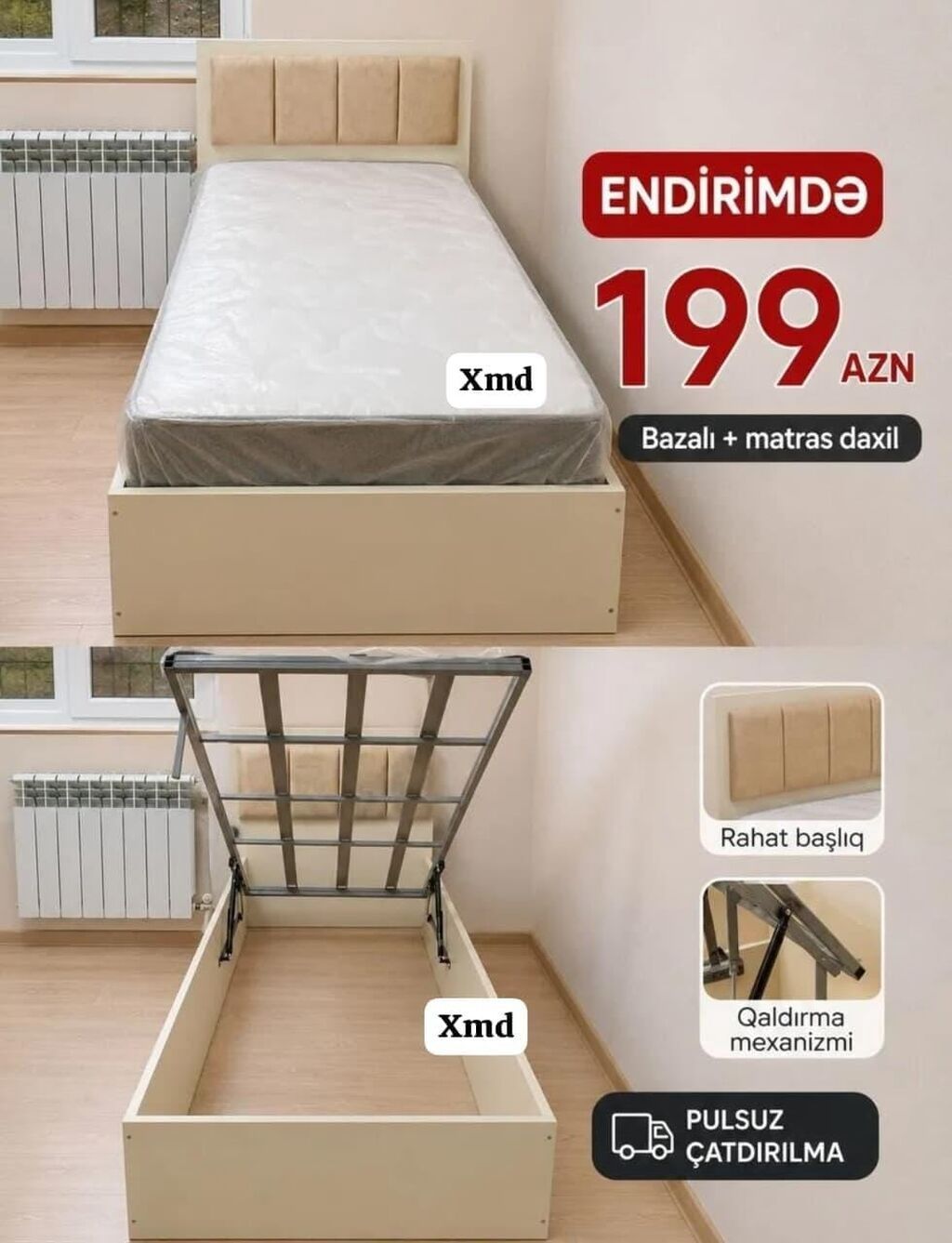 Tək nəfərlik çarpayı – baza və matras daxil. Xüsusiyyətlər: - — Mebel, Bakı