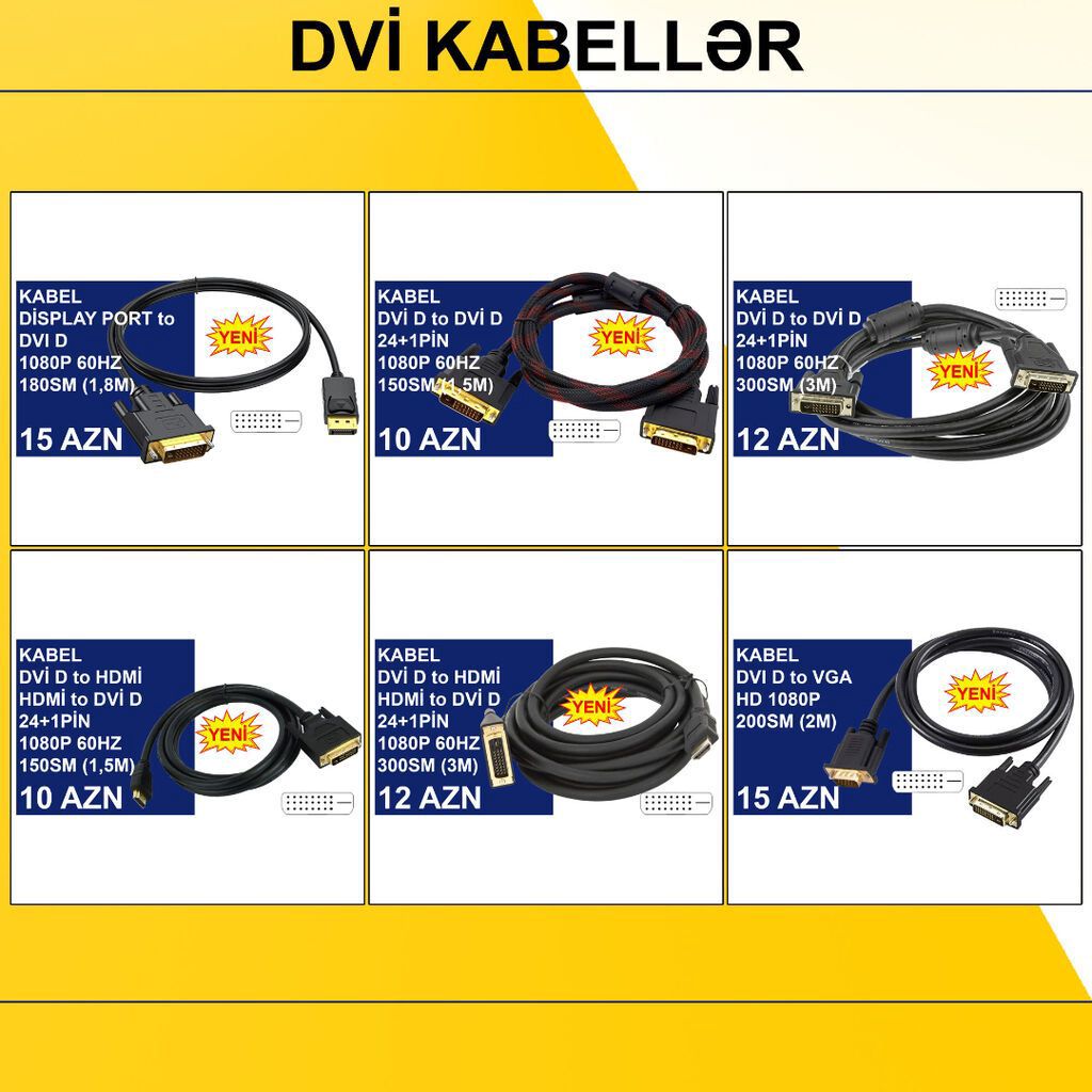 DVİ Kabellər ⭐Display Port to DVİ D 1,8m 1080P 60HZ – 15 AZN ⭐DVİ D