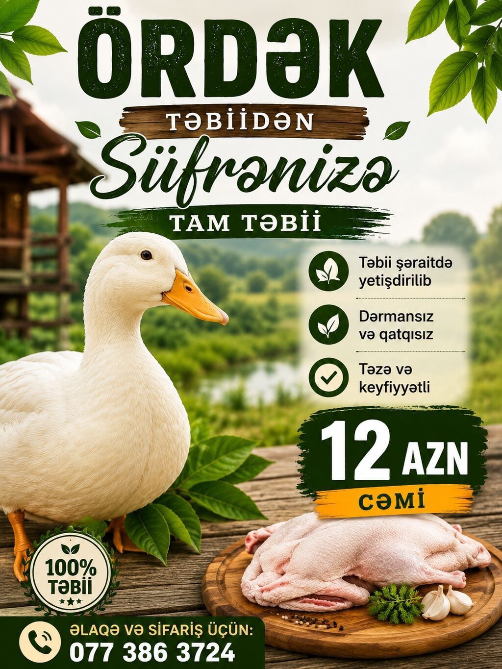 Təmizlənməsi və ya dirisi satılır Ördək – tam təbii, təmiz və