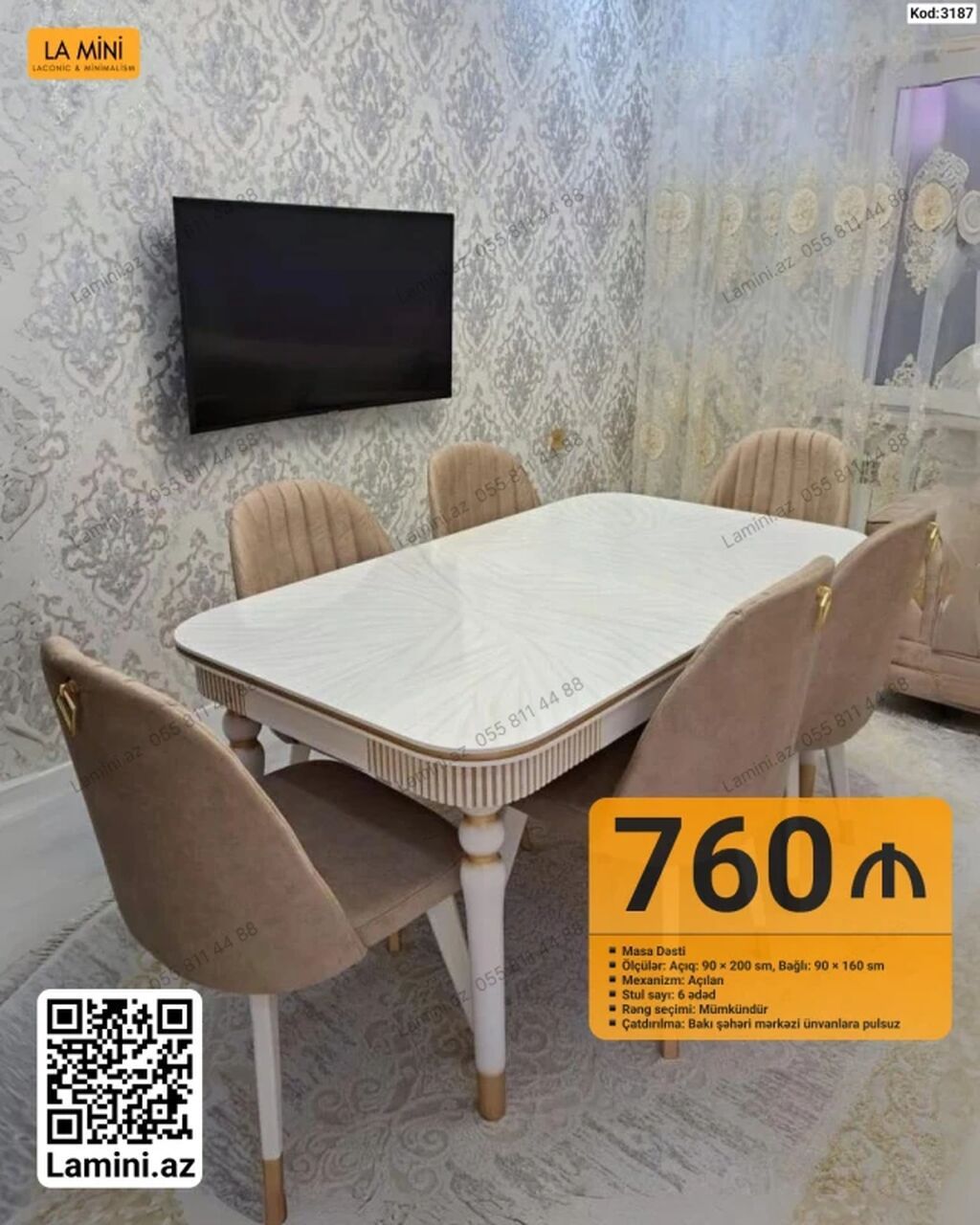Məhsul: Masa Dəsti (Kod: 3187) • Tərkib: Masa + 6 ədəd stul • — Mebel, Bakı
