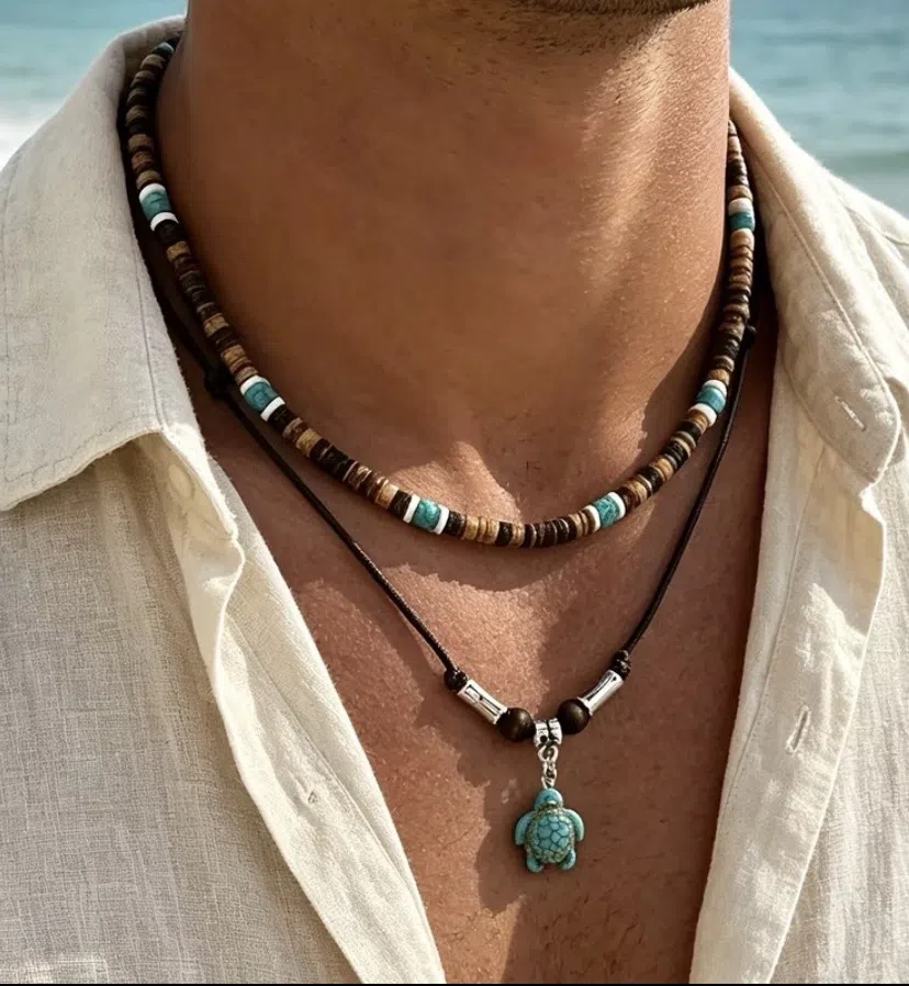 2 ədəd unisex boho okean muncuq boyunbağı, tısbağa kulonlu — Mallar
