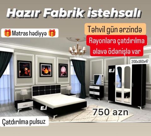 Yataq otağı dəsti – fabrik istehsalı Komplekt: - 2 qapılı güzgülü