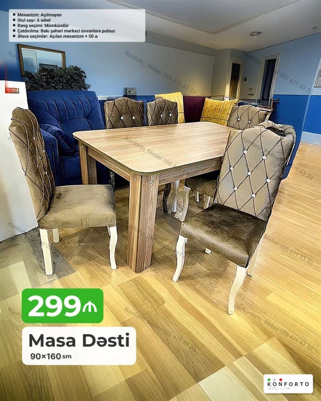 Masa Dəsti – 90×160 sm - Mexanizm: açılmayan (əlavə olaraq açılan