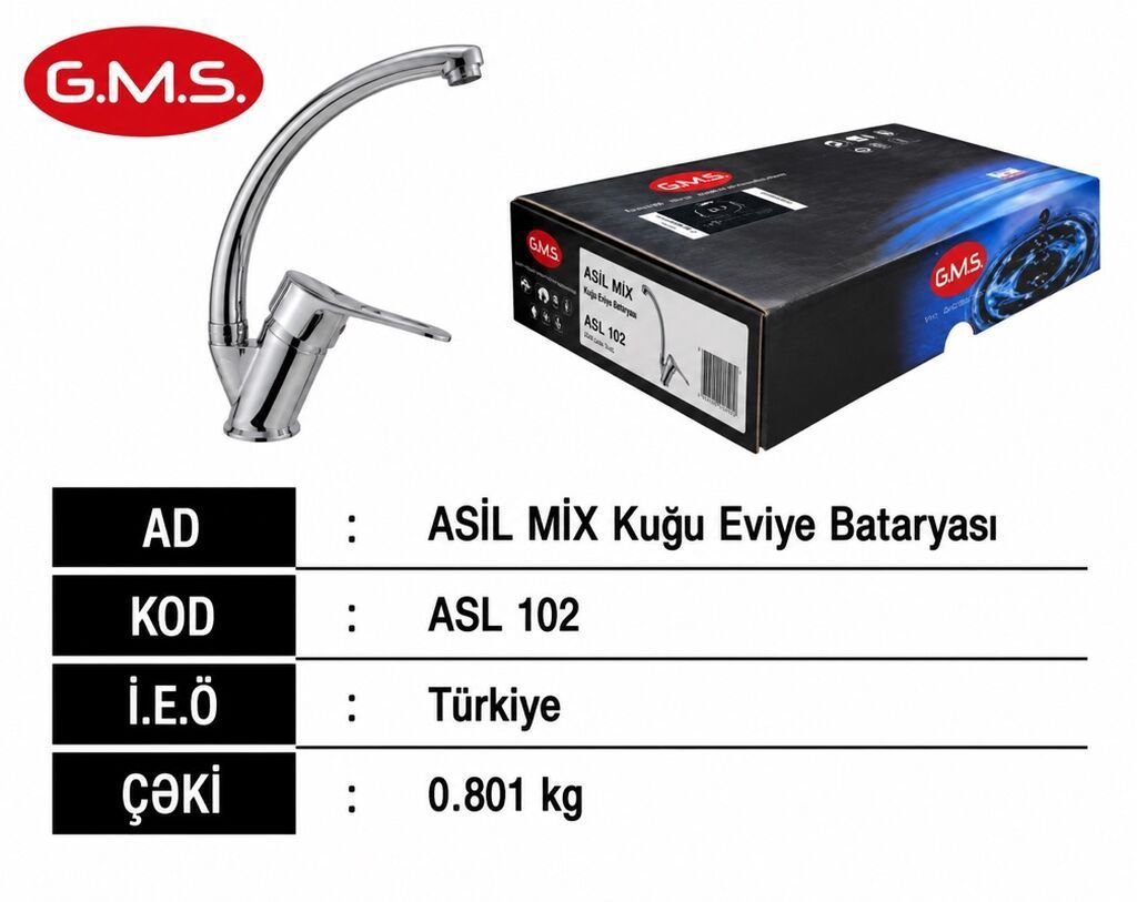 G.M.S. ASİL MİX Kuğu Eviyə Bataryası - Model kodu: ASL 102 - Mənşə — Santexnika, Qobu