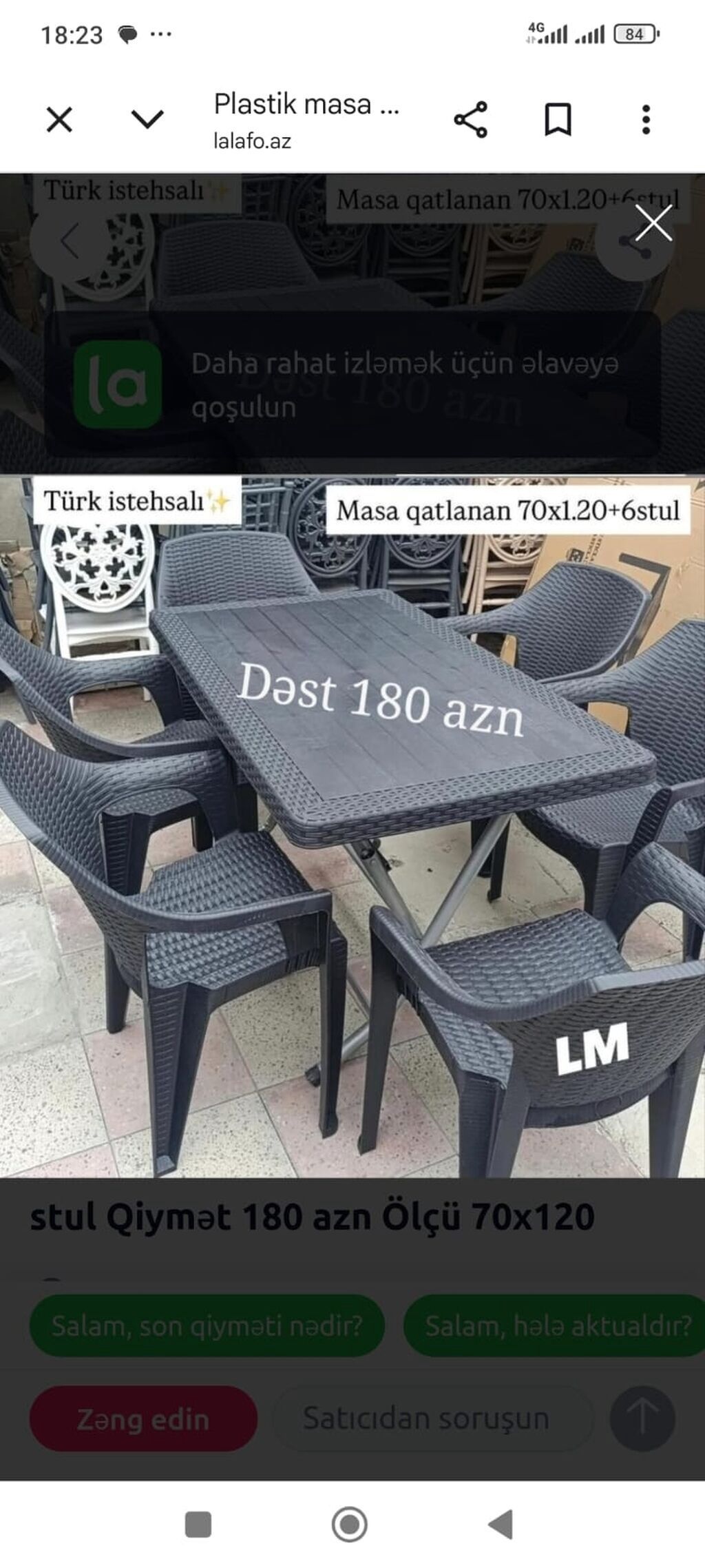 Türk istehsalı plastik yemek dəsti. - Tərkib: qatlanan masa + 6 ədəd