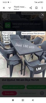 Türk istehsalı plastik yemek dəsti. - Tərkib: qatlanan masa + 6 ədəd — Fatime mebel — Mebel