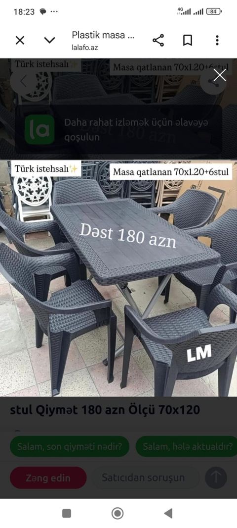 Türk istehsalı plastik yemek dəsti. - Tərkib: qatlanan masa + 6 ədəd